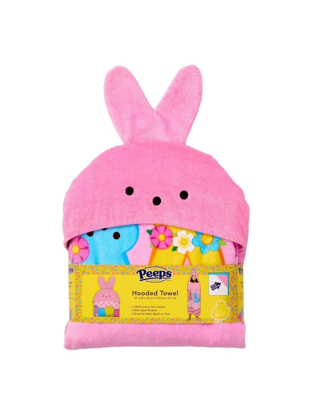 Peeps Kids Character 100% Cotton Hooded Towel With Hand Pockets